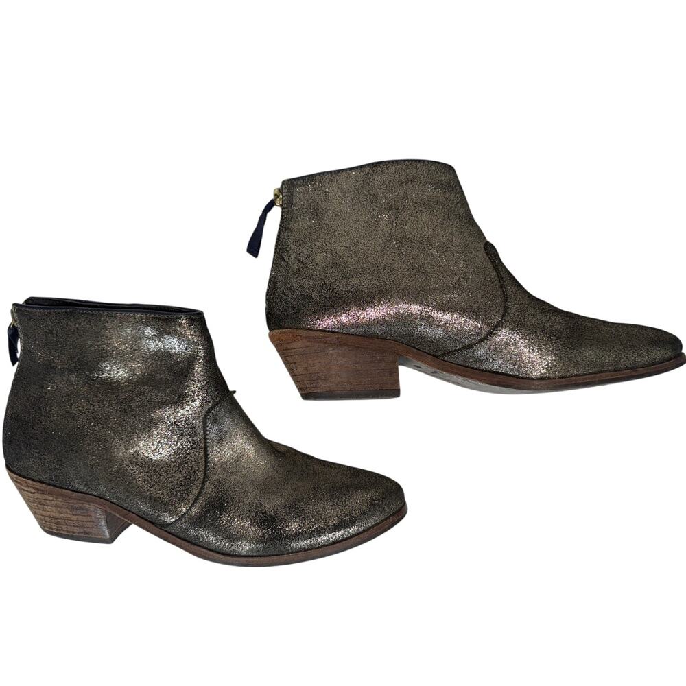 Boden Metallic Gold Leather Ankle Boots Booties Womens 40 US 9.5 Stacked Heel - Picture 2 of 7